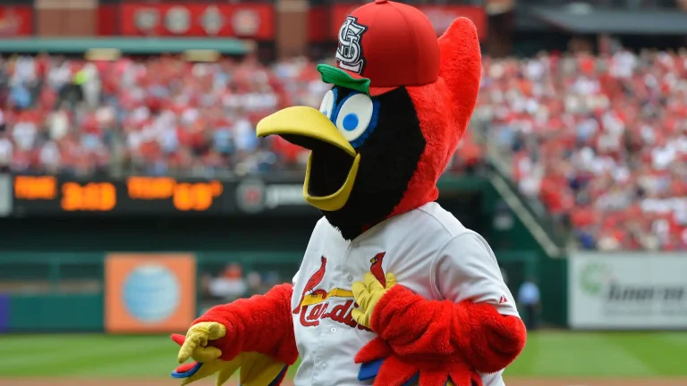 Fredbird celebrates on the field after being inducted into the Mascot Hall of Fame in 2025.