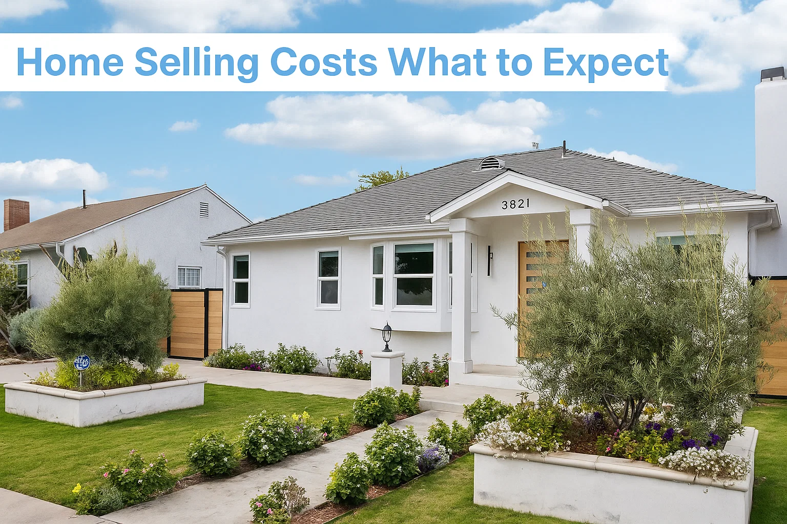 Modern single-story home with yard representing home selling costs