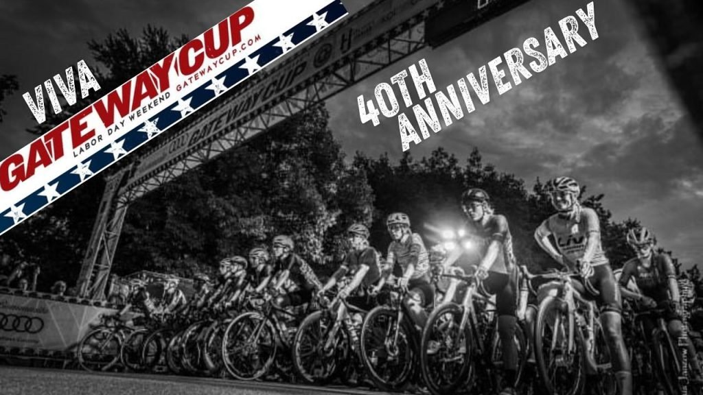 Cyclists lined up at the Gateway Cup 40th Anniversary race in St. Louis.
