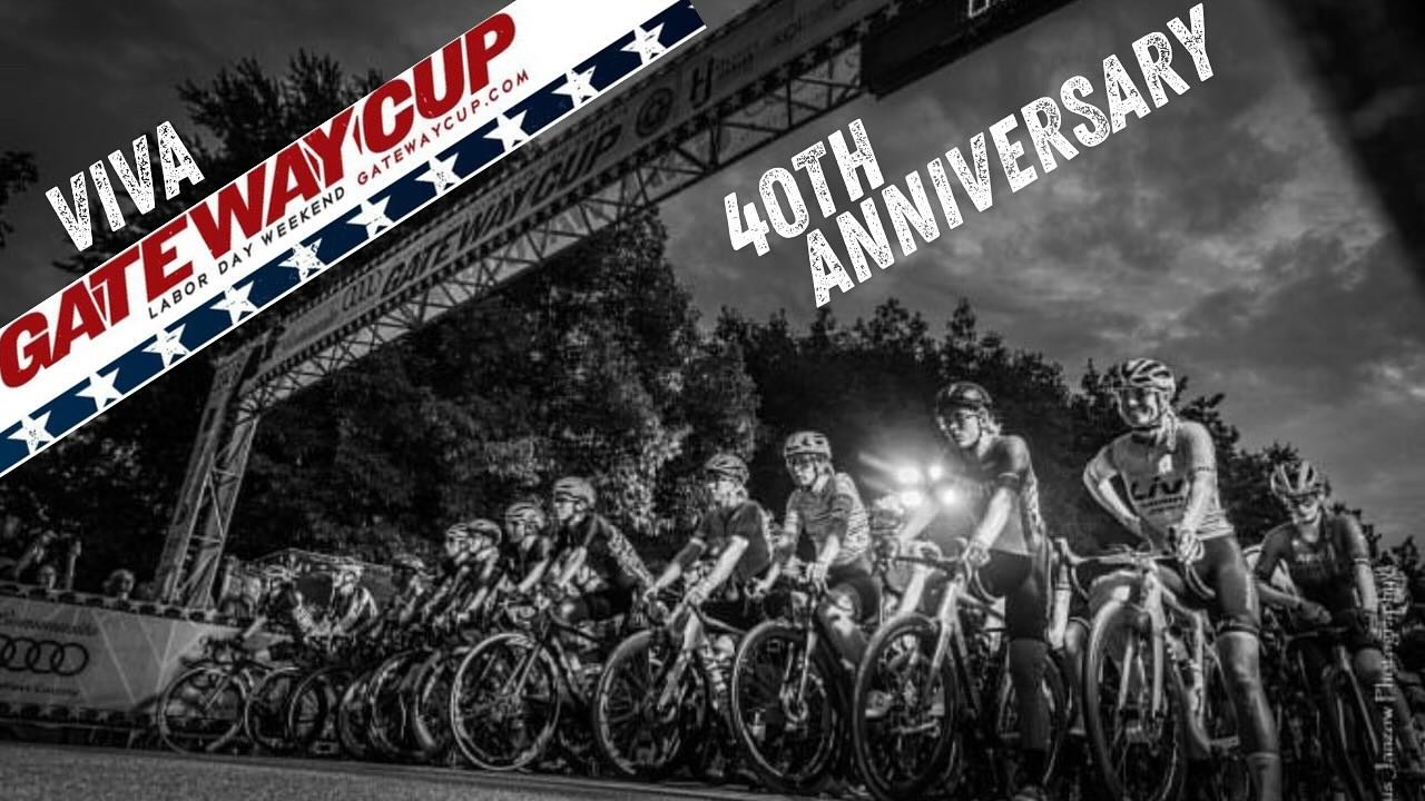 Cyclists lined up at the Gateway Cup 40th Anniversary race in St. Louis.