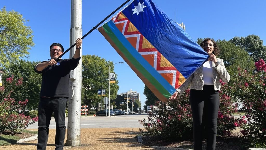 Hispanic Heritage Month flag on Sept. 15 at City Hall in downtown St. Louis.