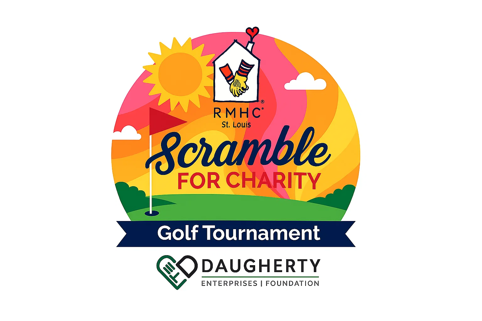 Logo for RMHC St. Louis Scramble for Charity Golf Tournament sponsored by Daugherty Enterprises Foundation