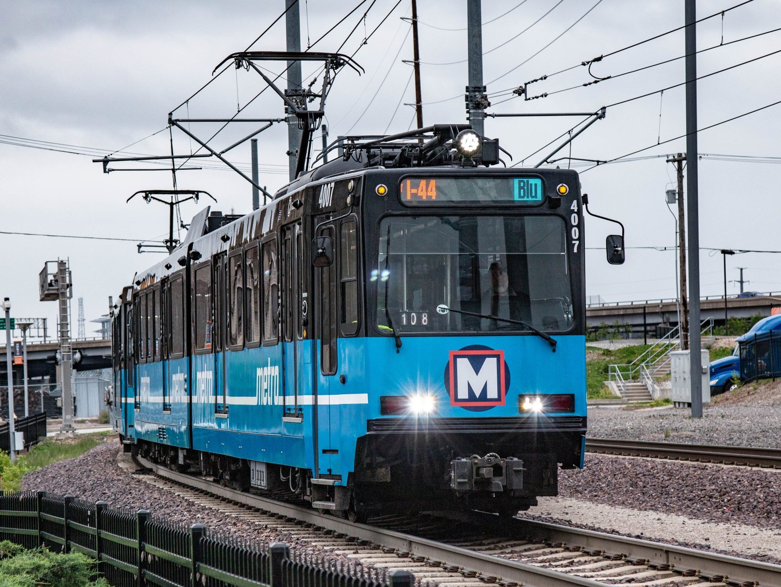 Public transit in St. Louis MetroLink train on Blue Line in 2025