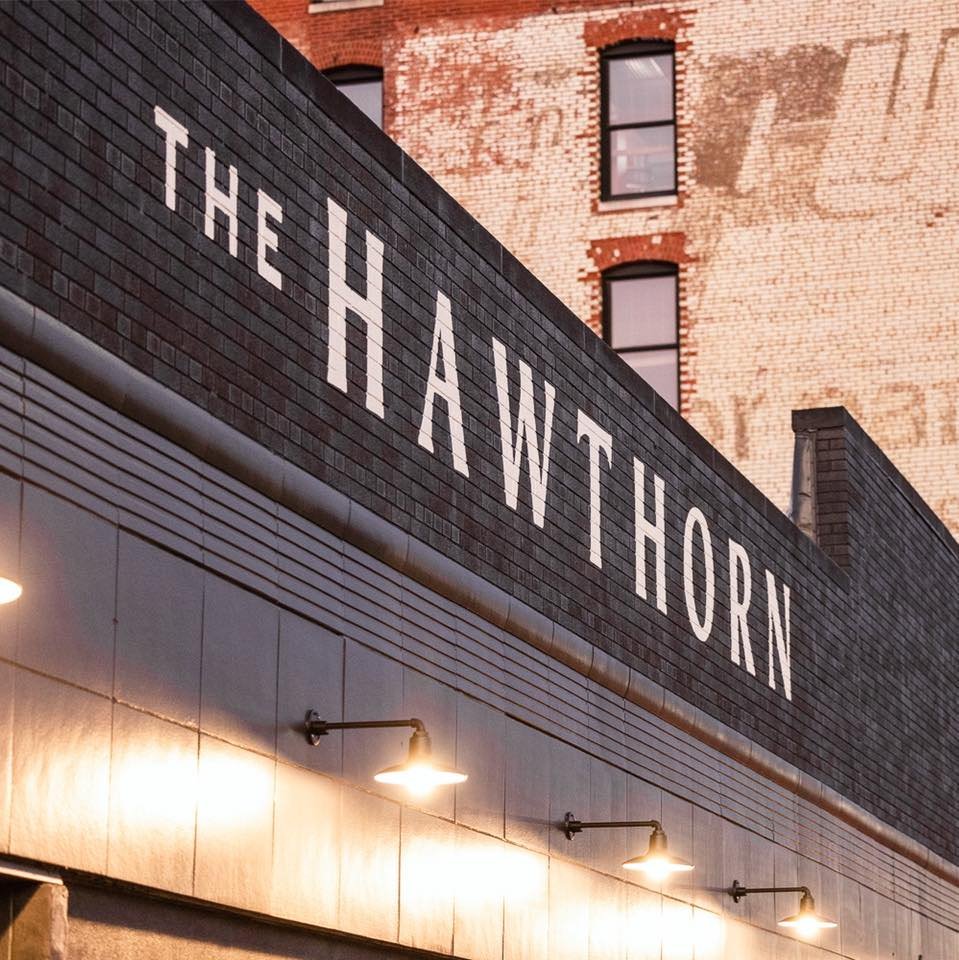 Exterior view of The Hawthorn St. Louis music venue on Washington Avenue, showcasing historic brick architecture and signage from the 1917 building.