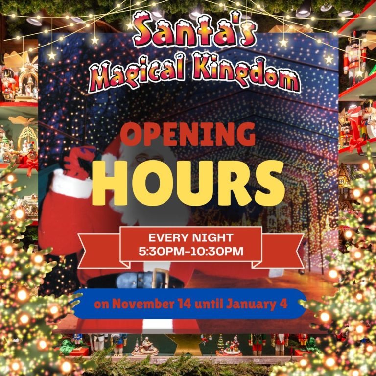 Santas Magical Kingdom 2025 opening hours holiday light display in Eureka Missouri