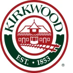City of Kirkwood logo featuring a historic train station and railroad tracks, representing the community near homes for sale in Kirkwood MO.